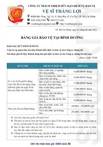 Bảng giá bảo vệ tại Bình Dương