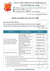 Bảng giá bảo vệ tại Cần Thơ