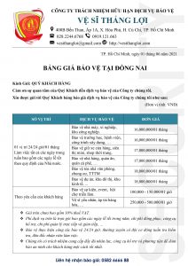 Bảng giá bảo vệ tại Đồng Nai